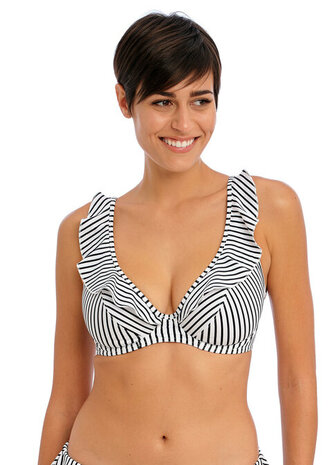 Freya Jewel Cove High Apex Bikinitop Zwart Wit Gestreept 